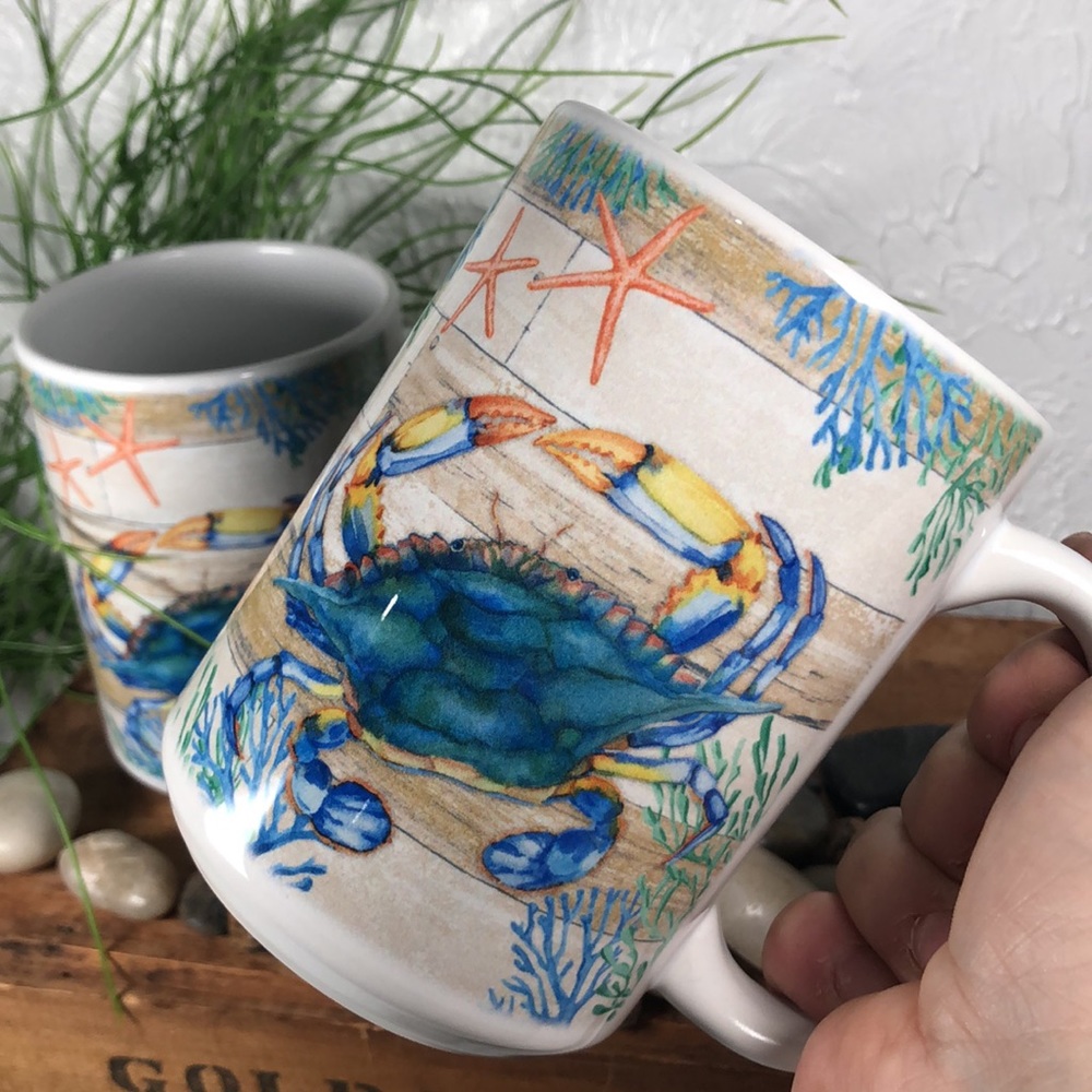 Orca Coating Collection Crab Life Coffee Tea Cocoa Mugs 16 oz Set of 2